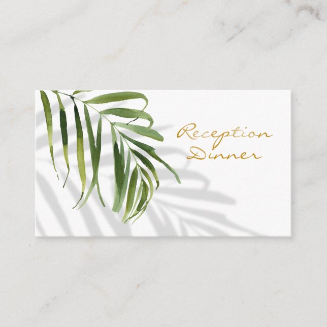 Tropical Greenery Shadow Gold Reception Dinner Enc Enclosure Card (Front)