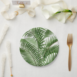Tropical Greenery Watercolor Palm Tree Leaves Paper Plate