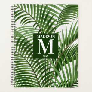 Tropical Greenery Watercolor Palm Tree Monogrammed Planner
