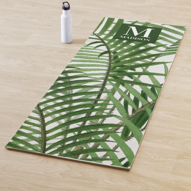 Tropical Greenery Watercolor Palm Tree Monogrammed Yoga Mat (In Situ)