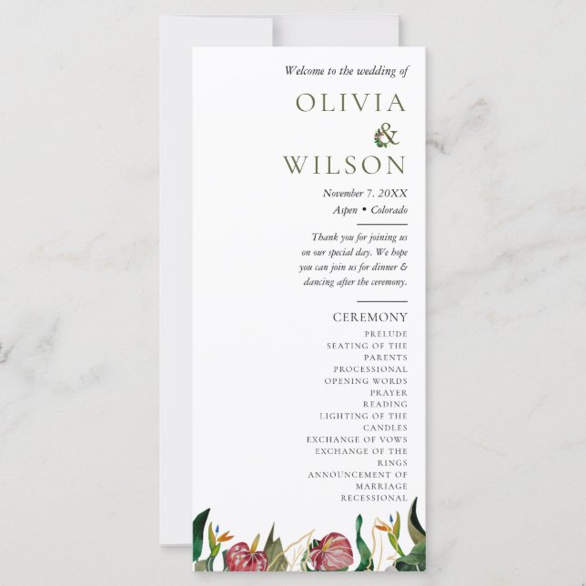 Tropical Greenery Watercolor Wedding Program (Front)