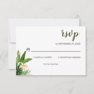 Tropical Greenery Watercolor Wedding  RSVP Card