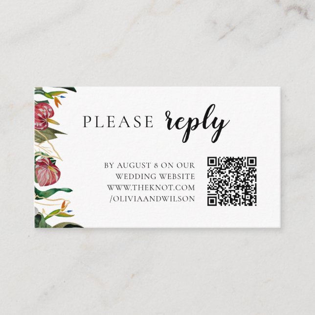 Tropical Greenery Watercolor Wedding RSVP Enclosure Card (Front)