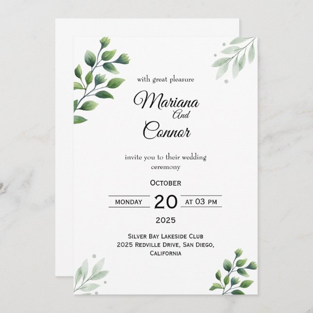 Tropical Greenery Wedding Invitation (Front/Back)