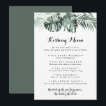 Tropical Greenery Wedding Kissing Menu Game Card<br><div class="desc">This tropical greenery wedding kissing menu game card is perfect for a rustic wedding reception. The design features green palm leaves bouquets with white lovely flowers.</div>