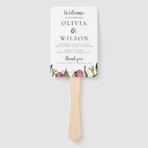 Tropical Greenery Wedding Program and Timeline Hand Fan