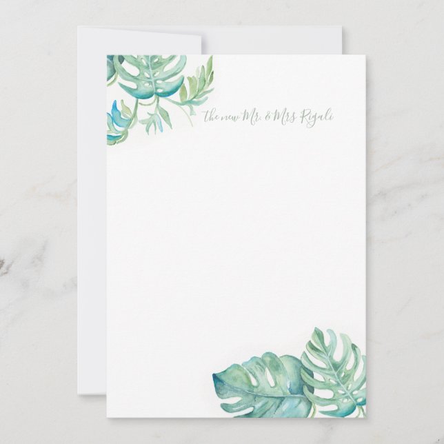 Tropical Greenery Wedding Thank You Cards (Front)