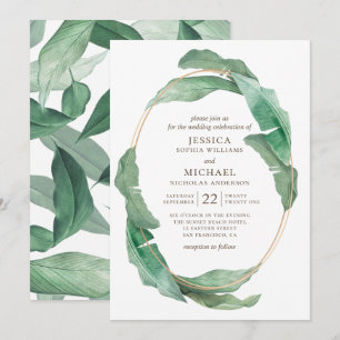 Tropical greenery wedding. Watercolor botanical Invitation