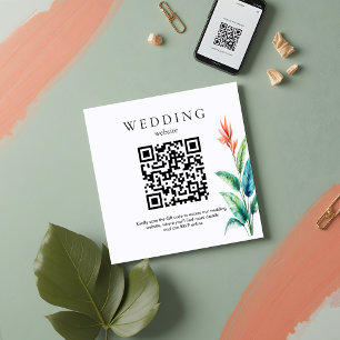 Tropical Greenery Wedding Website QR Code RSVP Enclosure Card