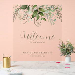 Tropical Greenery Wedding Welcome Clear Acrylic Sign
