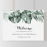 Tropical Greenery White Engagement Party Welcome
