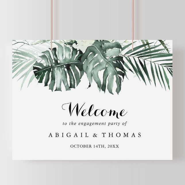 Tropical Greenery White Engagement Party Welcome Poster (Creator Uploaded)