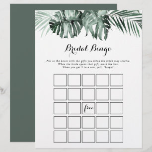 Tropical Greenery White Floral Bridal Bingo Game