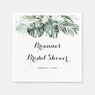 Tropical Greenery White Floral Bridal Shower Napkin