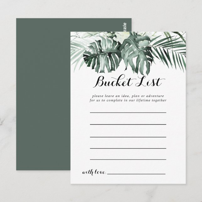 Tropical Greenery White Floral Bucket List Cards (Front/Back)