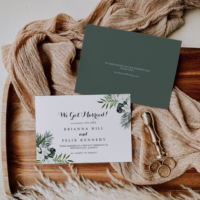 Tropical Greenery White Floral Elopement Announcement (Creator Uploaded)