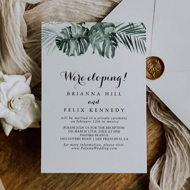 Tropical Greenery White Floral Elopement Reception Invitation (Creator Uploaded)