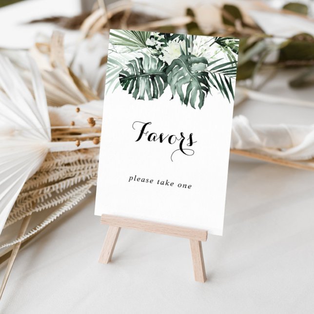 Tropical Greenery White Floral Favours Sign (Creator Uploaded)