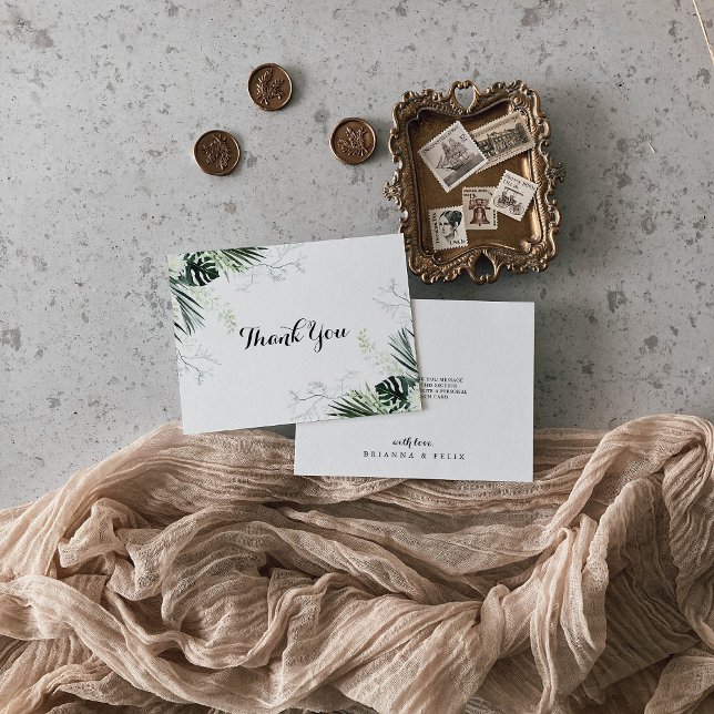 Tropical Greenery White Floral Flat Wedding  Thank You Card (Creator Uploaded)