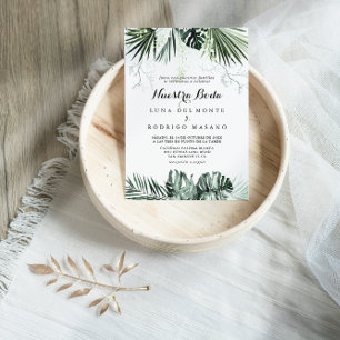 Tropical Greenery White Floral Nuestra Boda  Invitation