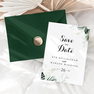 Tropical Greenery White Floral Save the Date  Postcard