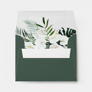 Tropical Greenery White Floral Self-Addressed RSVP Envelope