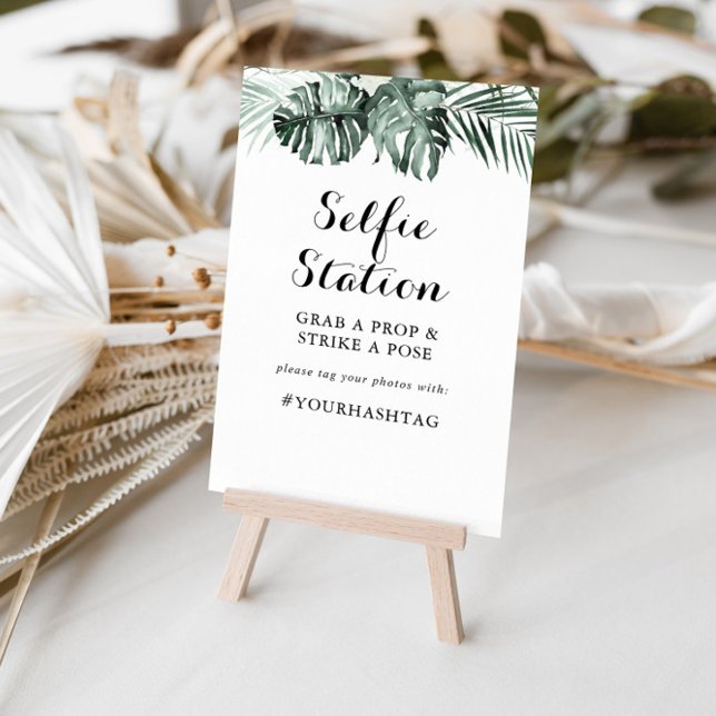 Tropical Greenery White Floral Selfie Station Sign (Creator Uploaded)