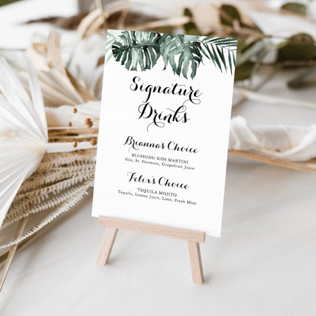 Tropical Greenery White Floral Signature Drinks  Poster (Creator Uploaded)
