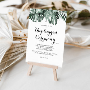 Tropical Greenery White Floral Unplugged Ceremony Poster