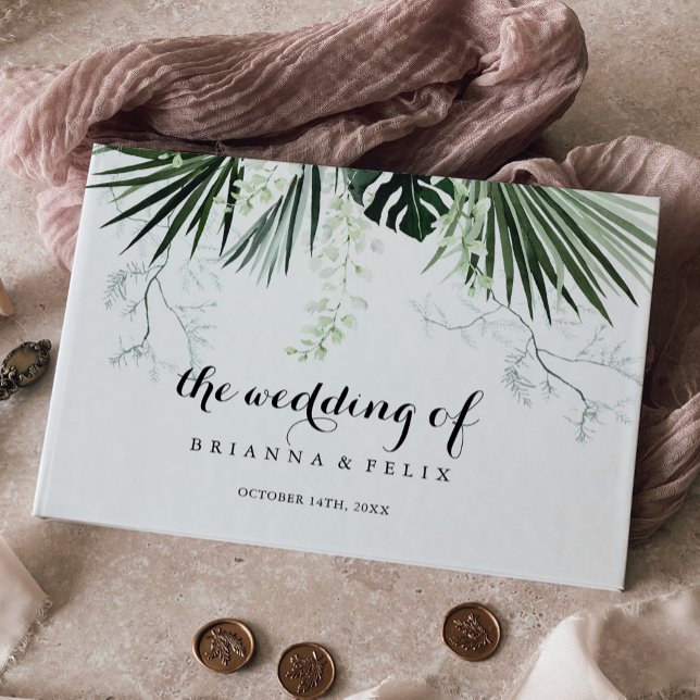 Tropical Greenery White Floral Wedding  Guest Book (Creator Uploaded)
