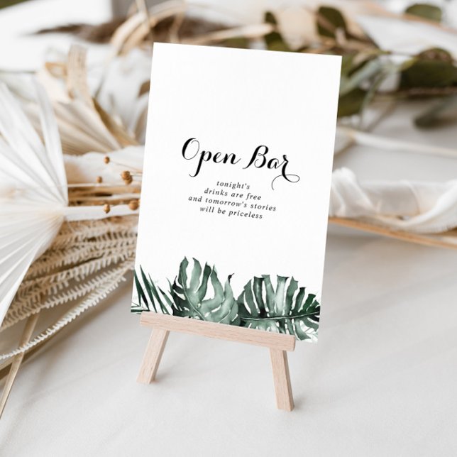 Tropical Greenery White Floral Wedding Open Bar  Poster (Creator Uploaded)