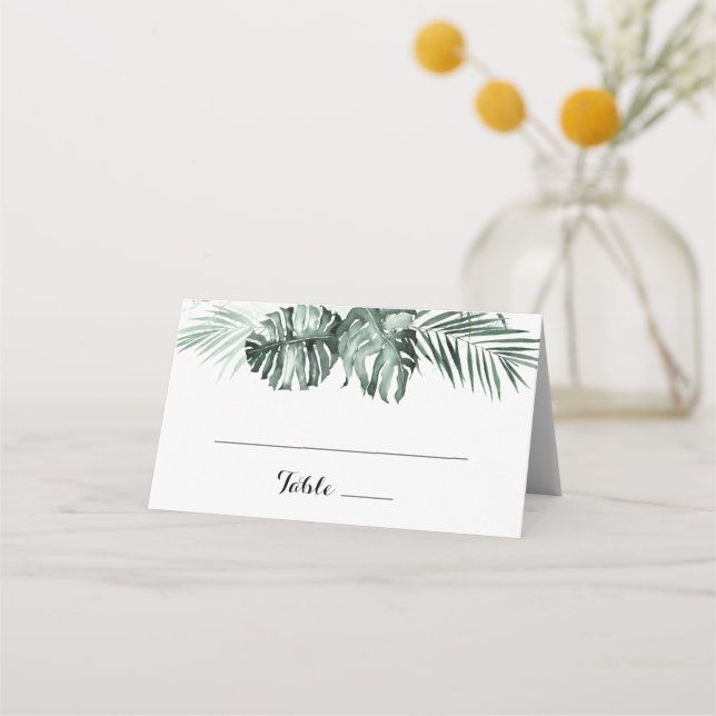 Tropical Greenery White Floral Wedding  Place Card (Front)