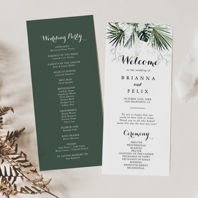 Tropical Greenery White Floral Wedding Program Programme (Creator Uploaded)