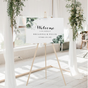 Tropical Greenery White Floral Wedding Welcome  Poster