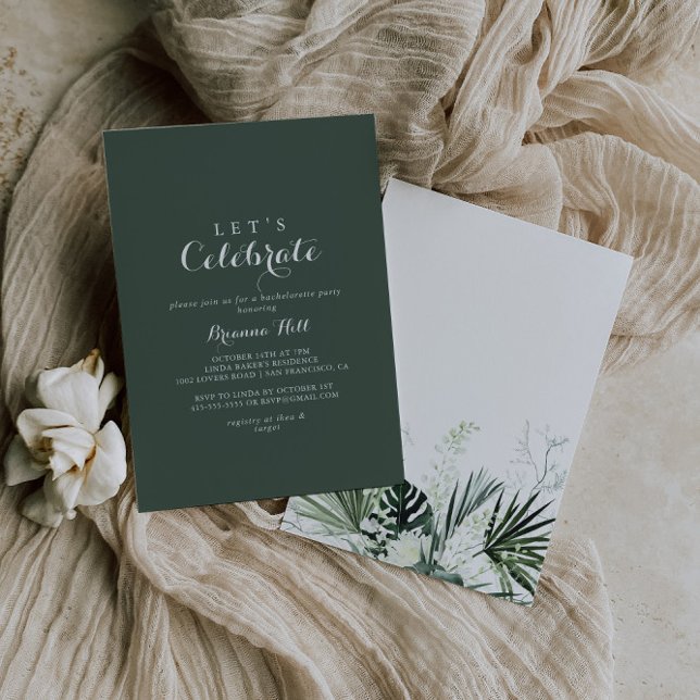 Tropical Greenery White Let's Celebrate Party  Invitation (Creator Uploaded)