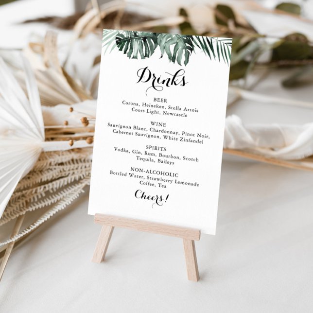 Tropical Greenery White Wedding Drinks Menu Sign (Creator Uploaded)