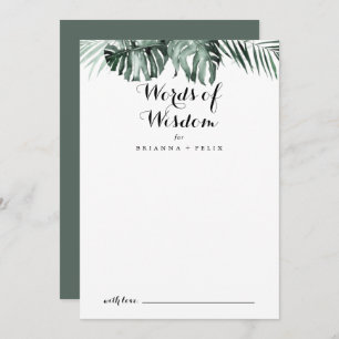 Tropical Greenery White Wedding Words of Wisdom Advice Card