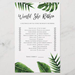 Tropical Greenery Would She Rather Bridal Shower Flyer