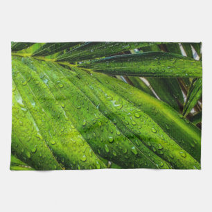 Tropical Greens with Raindrops Tea Towel