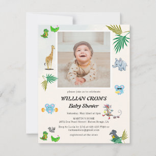 Tropical Greeny Forest Animals Baby Shower Invitation