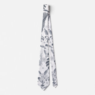 Tropical Grey Floral Greenery Tie