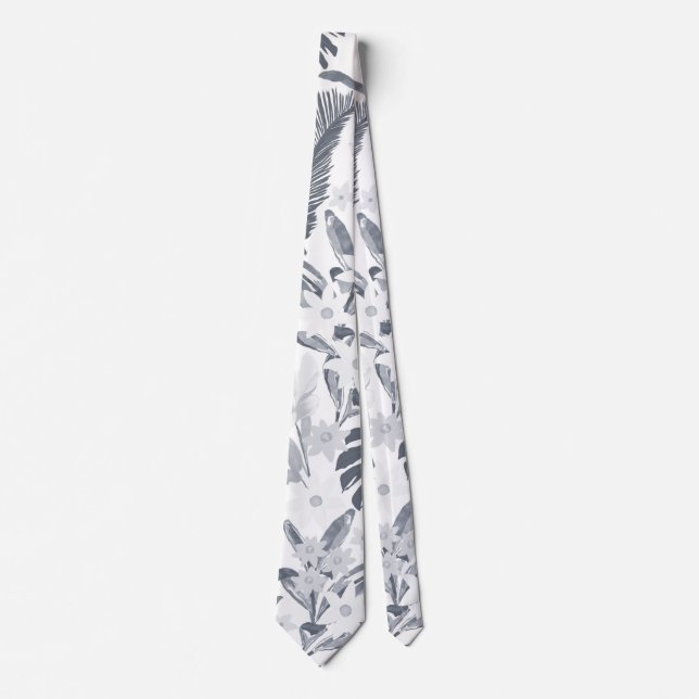 Tropical Grey Floral Greenery Tie (Front)