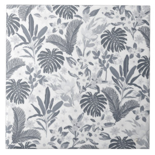 Tropical Grey Floral Greenery Tile