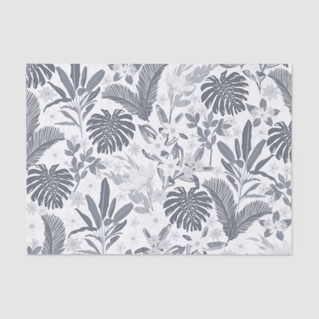 Tropical Grey Floral Greenery Tissue Paper (Front)