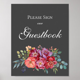 Tropical Grey Floral Guestbook Sign Poster V2