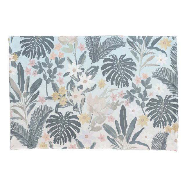 Tropical Grey Gold Foliage Floral Pattern Pillowcase (Front-Left)