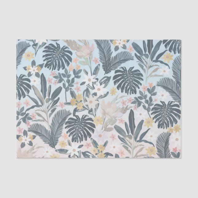 Tropical Grey Gold Foliage Floral Pattern Tissue Paper (Front)