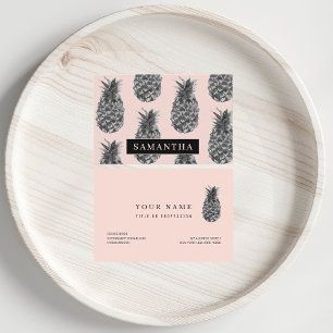Tropical Grey & Pink Pineapple Pattern With Name Business Card