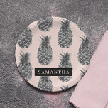 Tropical Grey & Pink Pineapple Pattern With Name Paper Plate<br><div class="desc">Tropical Grey & Pink Pineapple Pattern With Name</div>