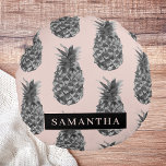 Tropical Grey & Pink Pineapple Pattern With Name Round Cushion<br><div class="desc">Tropical Grey & Pink Pineapple Pattern With Name</div>